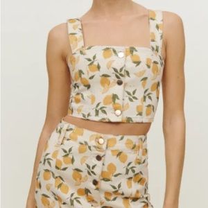 Reformation Chrissy Denim Two Piece Set in Limoncello size 12 NWT